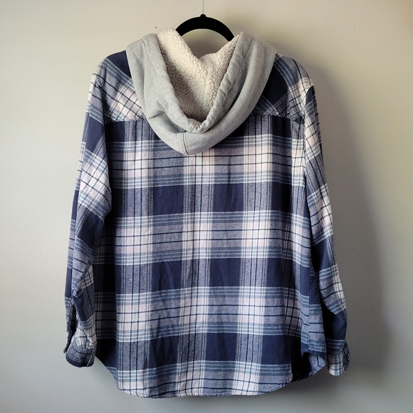 VANILLA STAR Blue Flannel Long Sleeve Button Down Hoodie Junior Women's XXL - Picture 2 of 15